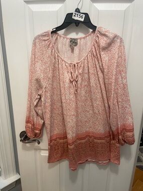 Como Vintage Peach-Pink Border-Print Peasant Blouse